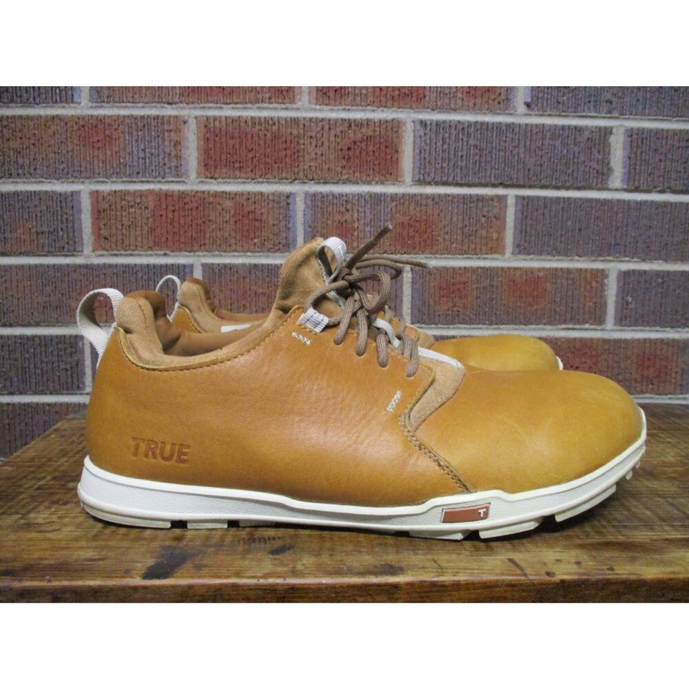 TRUE Linkswear Men Original Premium Golf Shoe Vintage Brown Leather Spikeless 12
